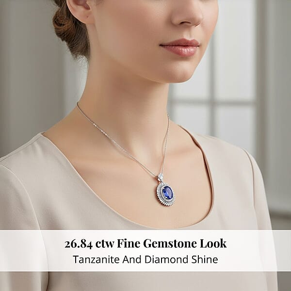 Shop Lc Chairman Vault Collection Certified & Appraised Rhapsody 950 Platinum AAAA Tanzanite And E-F VS Diamond Pendant Necklace 18 Inches 23.70 Grams 26.84 Ctw