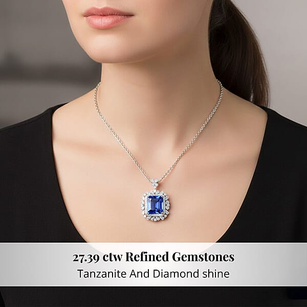 Shop Lc Chairman Vault Collection Certified & Appraised Rhapsody 950 Platinum AAAA Tanzanite And E-F VS Diamond Pendant Necklace 18 Inches 18.30 Grams 27.39 Ctw