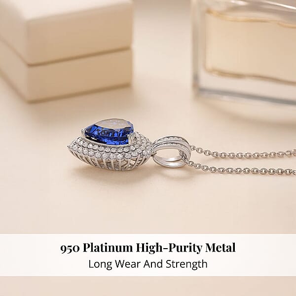 Shop Lc Chairman Vault Collection Certified & Appraised Rhapsody 950 Platinum AAAA Tanzanite And E-F VS Diamond Pendant Necklace 18 Inches 21.18 Grams 23.45 Ctw
