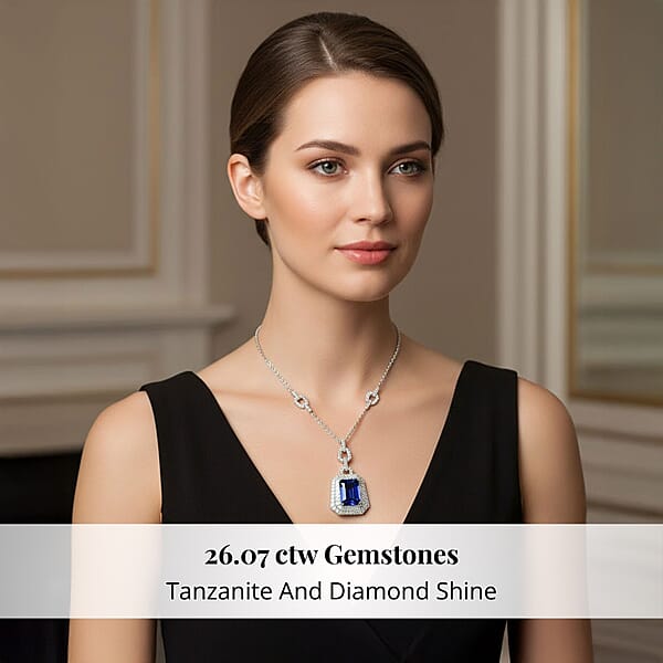 Shop Lc Chairman Vault Collection Certified & Appraised Rhapsody 950 Platinum AAAA Tanzanite And E-F VS Diamond Pendant Necklace 18 Inches 47.35 Grams 26.07 Ctw