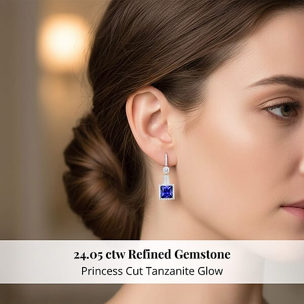Shop Lc Chairman Vault Collection Certified & Appraised Rhapsody 950 Platinum Princess Cut AAAA Tanzanite And E-F VS Diamond Dangle Earrings 20.80 Grams 24.05 Ctw