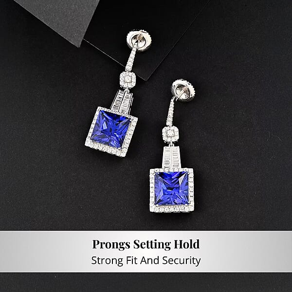 Shop Lc Chairman Vault Collection Certified & Appraised Rhapsody 950 Platinum Princess Cut AAAA Tanzanite And E-F VS Diamond Dangle Earrings 20.80 Grams 24.05 Ctw