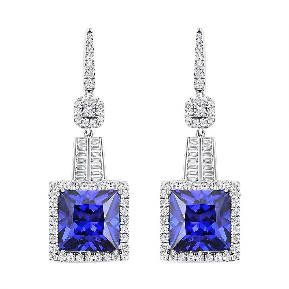 shop lc Chairman Vault Collection Certified & Appraised Rhapsody 950 Platinum Princess Cut AAAA Tanzanite and E-F VS Diamond Dangle Earrings 20.80 Grams 24.05 ctw