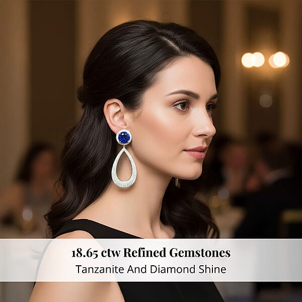 Shop Lc Chairman Vault Collection Certified & Appraised Rhapsody 950 Platinum AAAA Tanzanite And E-F VS Diamond Earrings 24.30 Grams 18.65 Ctw
