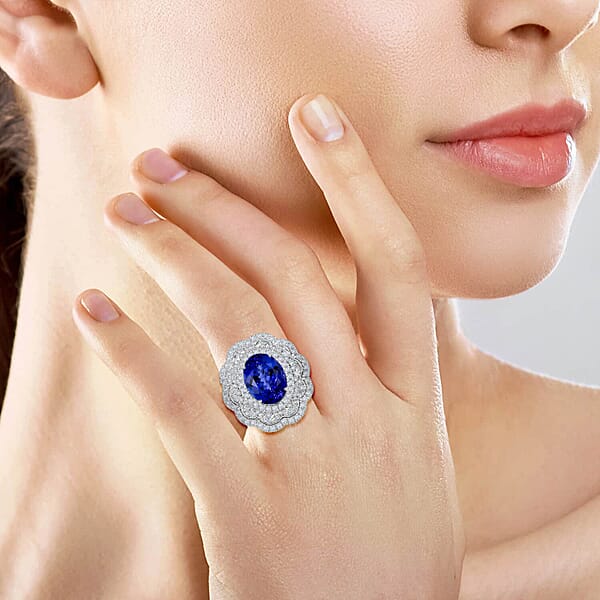 Shop Lc Chairman Vault Collection Certified & Appraised Rhapsody 950 Platinum AAAA Tanzanite And E-F VS Diamond Ring 27.50 Grams 20.10 Ctw