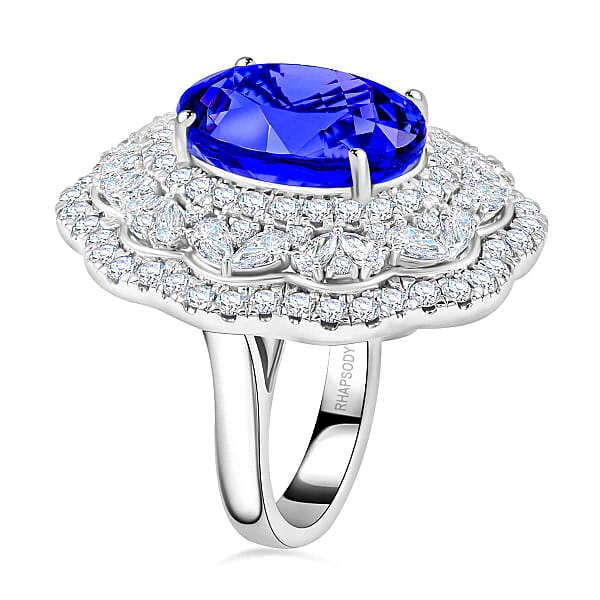 Shop Lc Chairman Vault Collection Certified & Appraised Rhapsody 950 Platinum AAAA Tanzanite And E-F VS Diamond Ring 27.50 Grams 20.10 Ctw