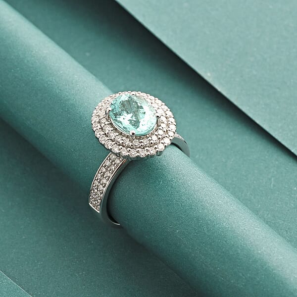 Shop Lc Chairman Vault Collection Certified & Appraised Rhapsody AAAA Paraiba Tourmaline And E-F VS Diamond 3.50 Ctw Ring In 950 Platinum 11.25 Grams
