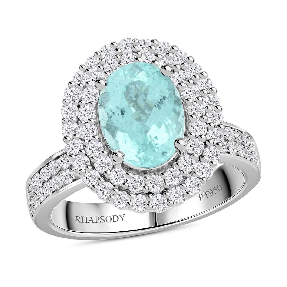 shop lc Chairman Vault Collection Certified & Appraised Rhapsody AAAA Paraiba Tourmaline and E-F VS Diamond 3.50 ctw Ring in 950 Platinum 11.25 Grams