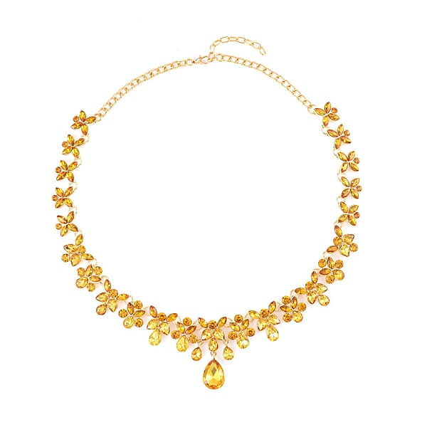 Shop Lc Champagne Color Austrian Crystal Dangle Earrings And Necklace 20-22 Inches In Goldtone