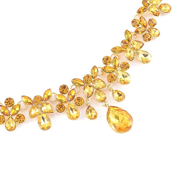 Shop Lc Champagne Color Austrian Crystal Dangle Earrings And Necklace 20-22 Inches In Goldtone