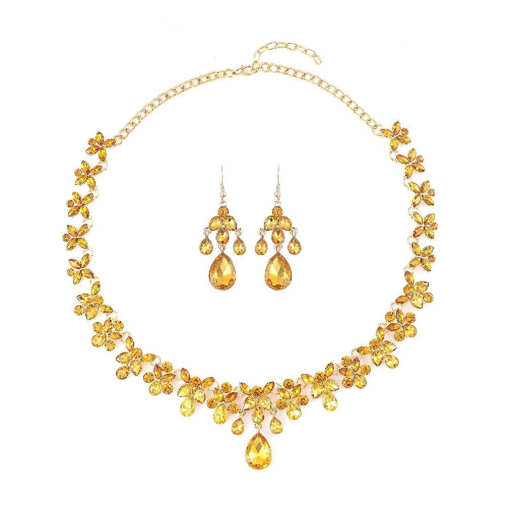 shop lc Champagne Color Austrian Crystal Dangle Earrings and Necklace 20-22 Inches in Goldtone