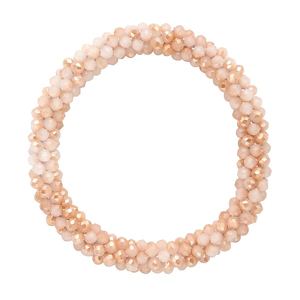 Shop Lc Champagne Glass And Austrian Crystal Set Of 2 Beaded Bracelet In Silvertone (Stretch 7.75In)
