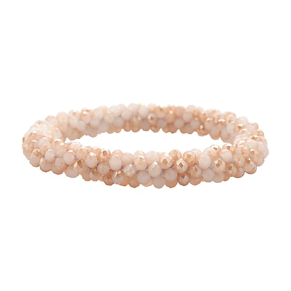 Shop Lc Champagne Glass And Austrian Crystal Set Of 2 Beaded Bracelet In Silvertone (Stretch 7.75In)