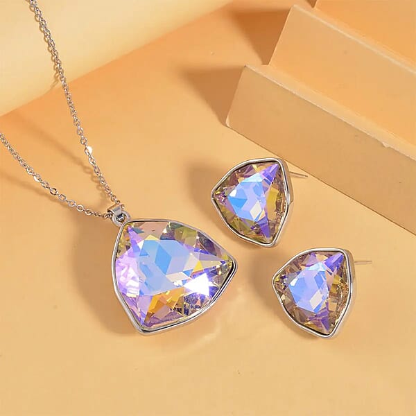 Shop Lc Champagne Magic Color Austrian Crystal Pendant Necklace And Earrings In Silvertone 20-22 Inches