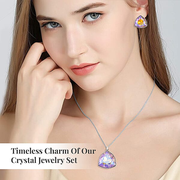 Shop Lc Champagne Magic Color Austrian Crystal Pendant Necklace And Earrings In Silvertone 20-22 Inches