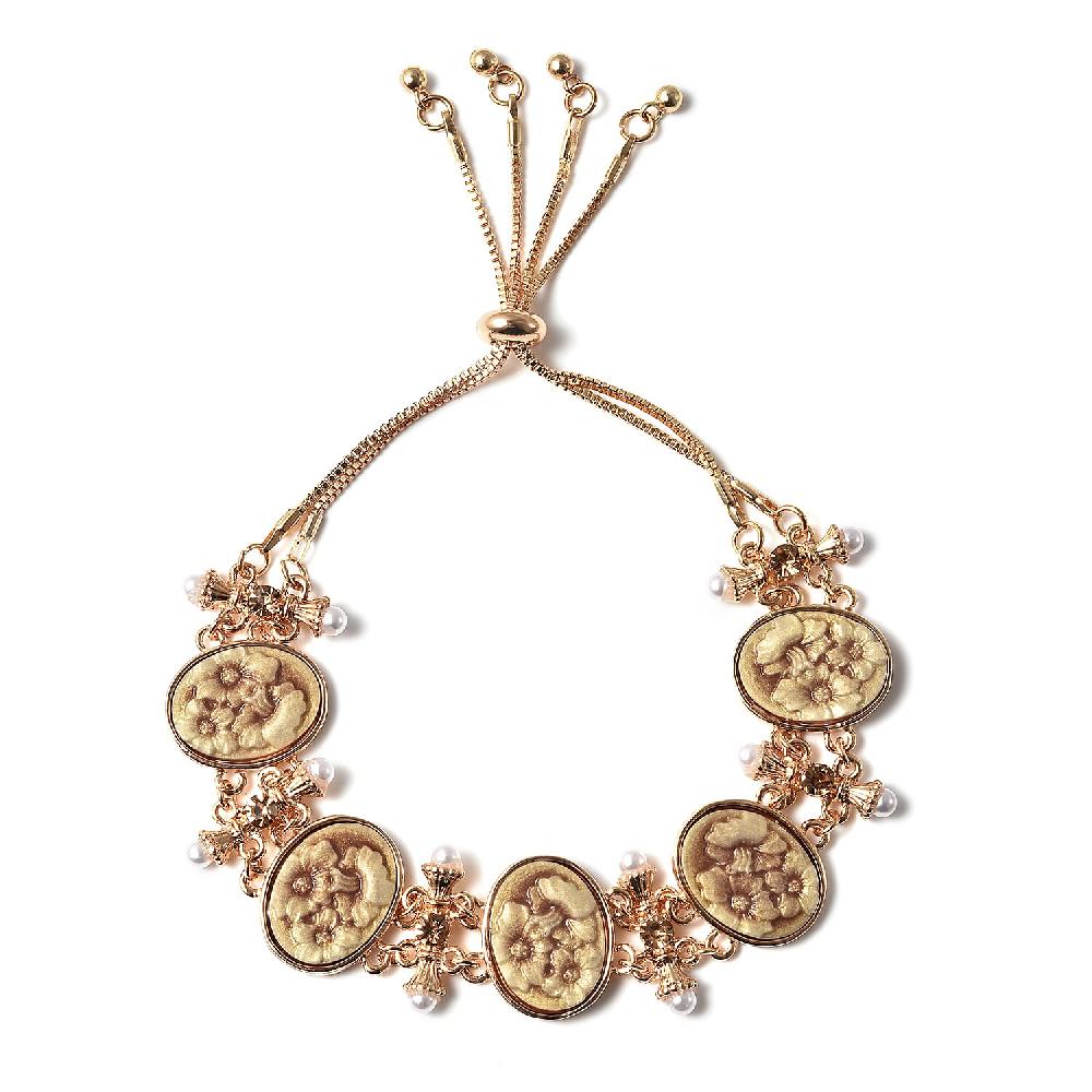shop lc Champagne Resin and Champagne Austrian Crystal and Simulated Pearl Bolo Bracelet in Goldtone