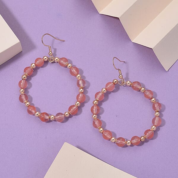 Shop Lc Cherry Quartz 20.00 Ctw Beaded Earrings In Rosetone And Stainless Steel