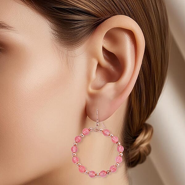 Shop Lc Cherry Quartz 20.00 Ctw Beaded Earrings In Rosetone And Stainless Steel