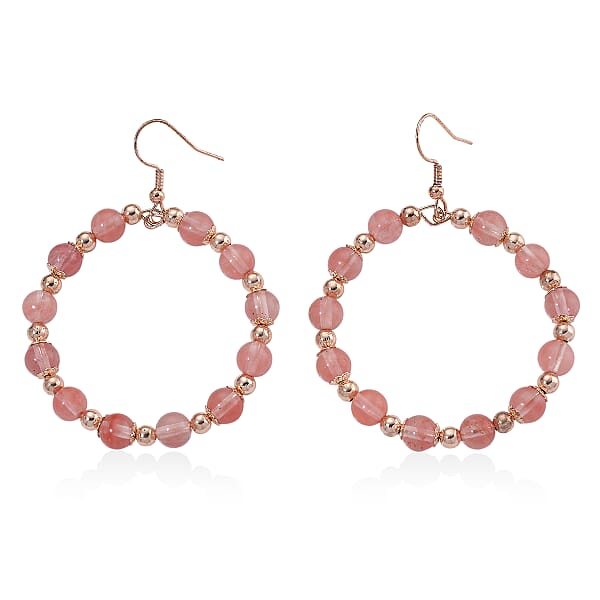 Shop Lc Cherry Quartz 20.00 Ctw Beaded Earrings In Rosetone And Stainless Steel