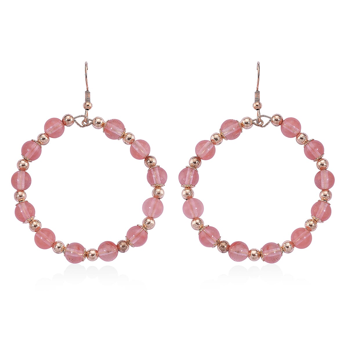 shop lc Cherry Quartz 20.00 ctw Beaded Earrings in Rosetone and Stainless Steel