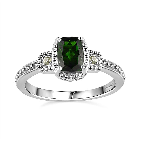 Shop Lc Chrome Diopside And Green Sapphire 3.40 Ctw Stud Earrings Ring And Pendant In Platinum Over Sterling Silver With Stainless Steel Necklace 20 Inches
