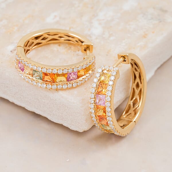 Shop Lc Clarte Prima Collection Multi Sapphire And Moissanite 2.90 Ctw Earrings In 14K Yellow Gold Over Sterling Silver