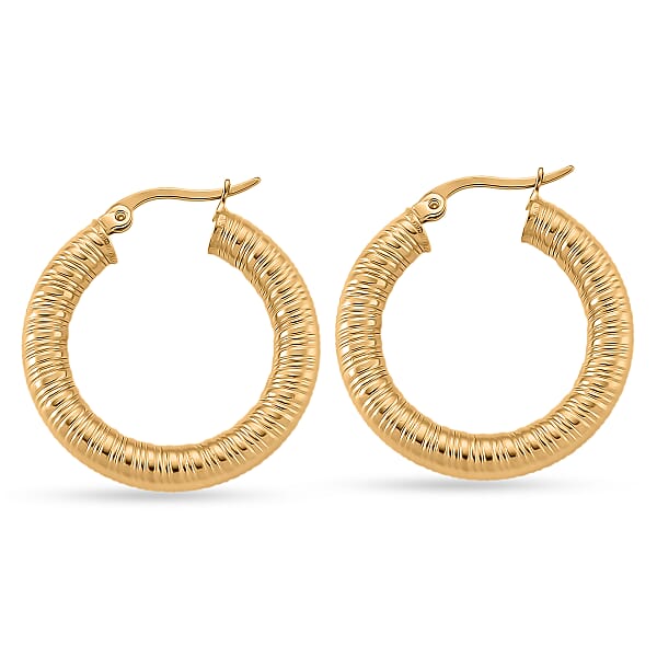 Shop Lc Classic Textured Hoop Earrings In ION Plated YG Stainless Steel