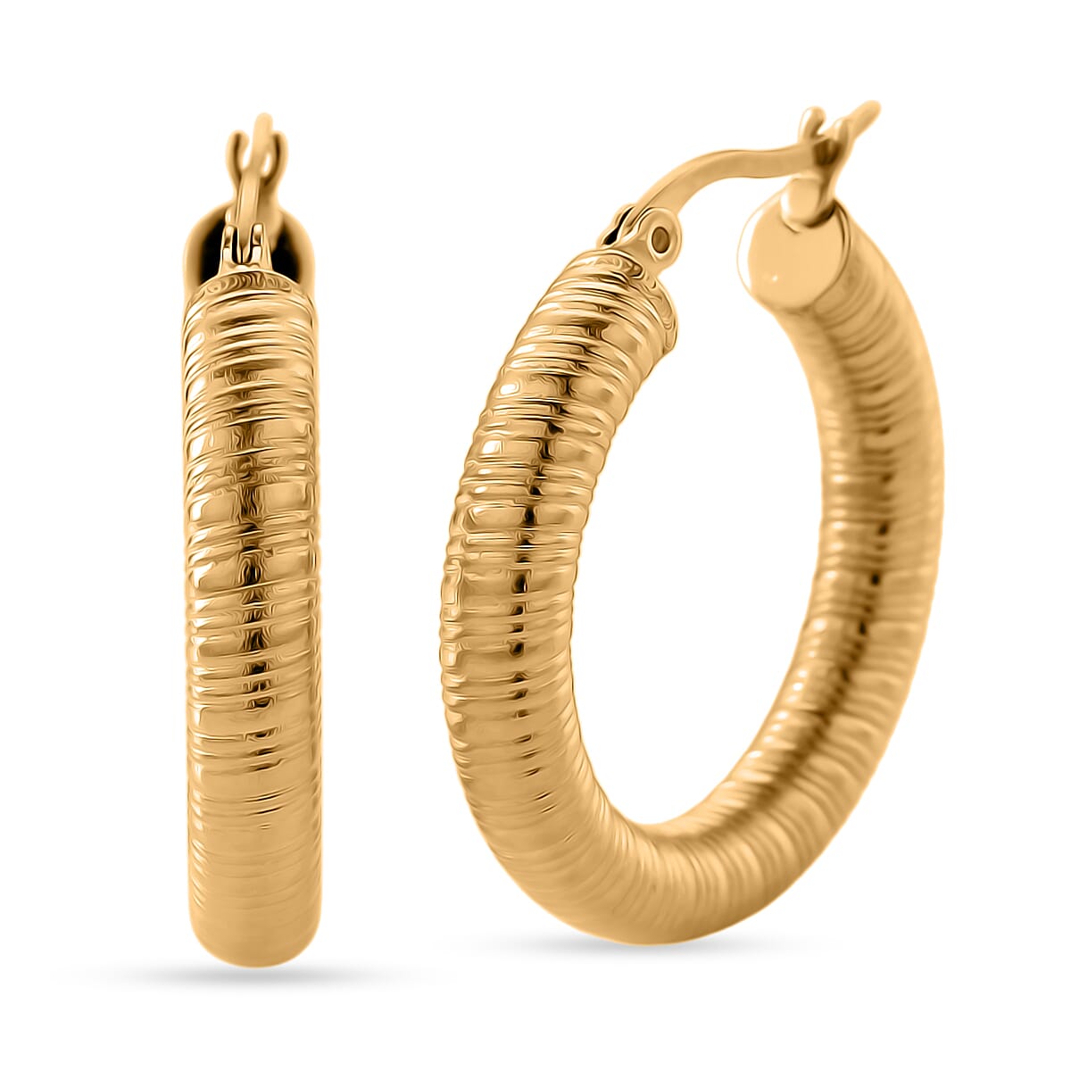 shop lc Classic Textured Hoop Earrings in ION Plated YG Stainless Steel