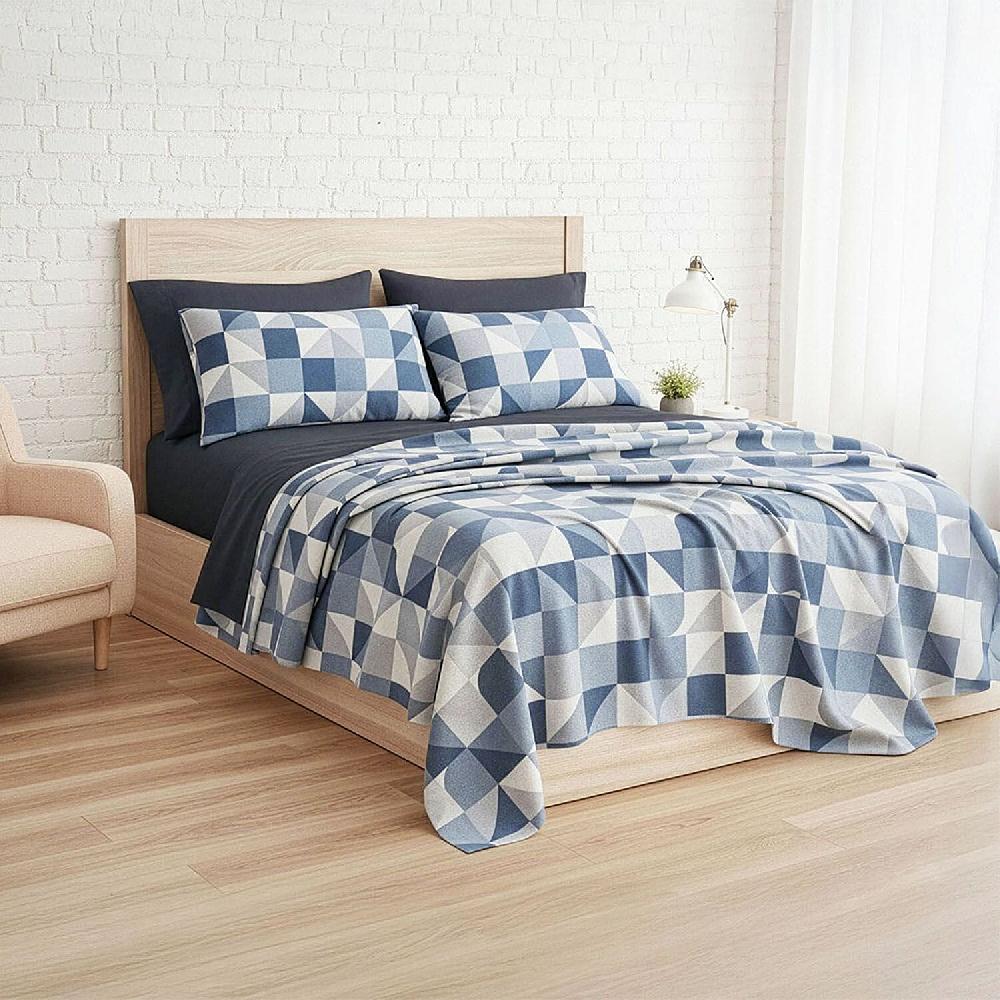 shop lc Closeout American Thread Collection 6pc Grey & Blue Geometric Microfiber Sheet Set -Twin
