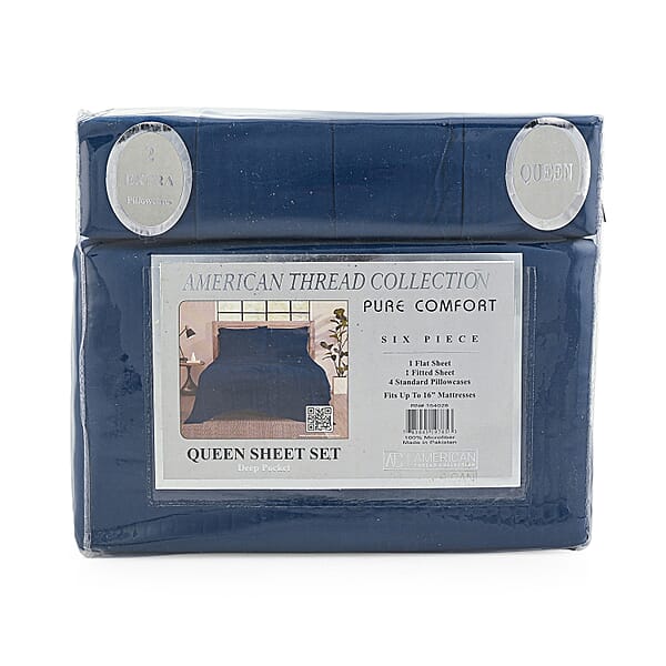 Shop Lc Closeout American Thread Collection 6pc Navy Microfiber Sheet Set -Twin