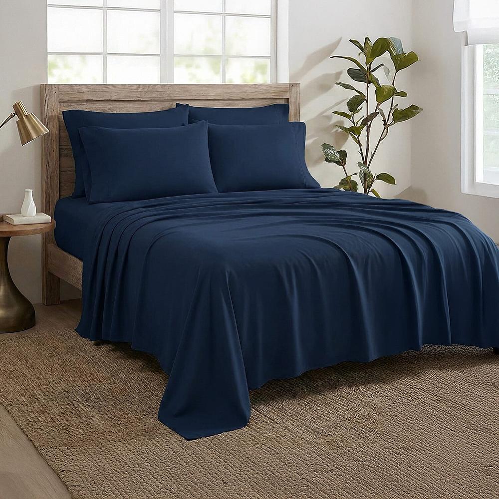 shop lc Closeout American Thread Collection 6pc Navy Microfiber Sheet Set -Twin
