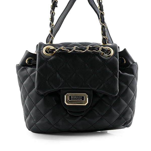 Shop Lc Closeout Badgley Mischka Black Vegan Leather Quilted Backpack
