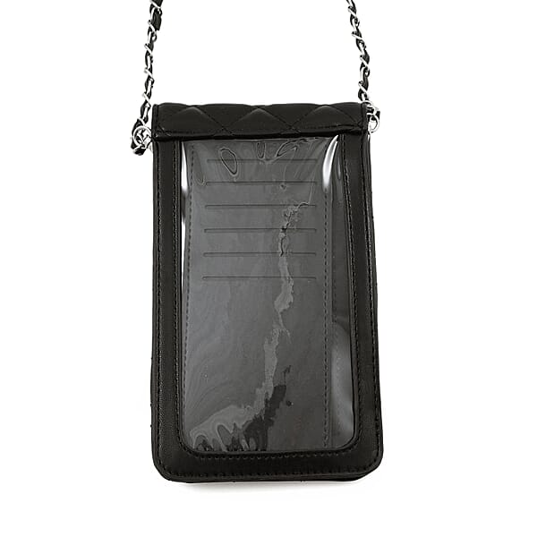 Shop Lc Closeout Badgley Mischka Black Vegan Leather Quilted Pearl Cell Phone Crossbody Bag