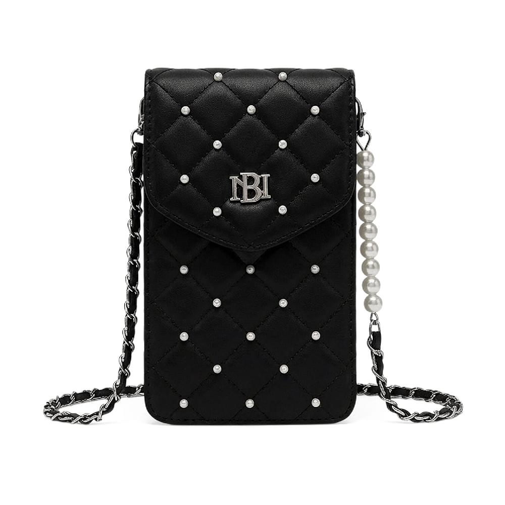 shop lc Closeout Badgley Mischka Black Vegan Leather Quilted Pearl Cell Phone Crossbody Bag