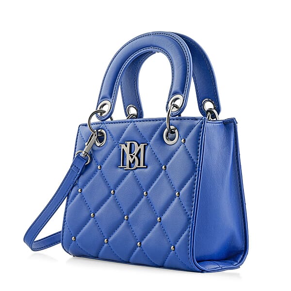 Shop Lc Closeout Badgley Mischka Blue Vegan Leather Quilted Shoulder Bag