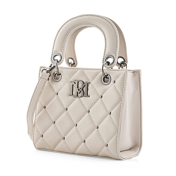 Shop Lc Closeout Badgley Mischka Ivory Vegan Leather Quilted Shoulder Bag