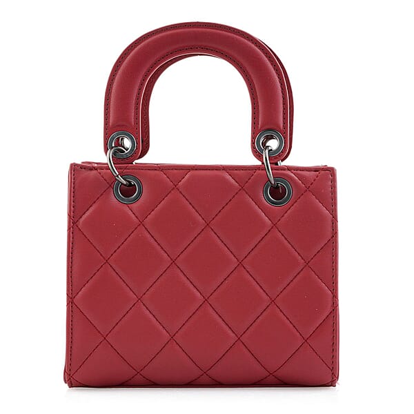 Shop Lc Closeout Badgley Mischka Red Vegan Leather Quilted Shoulder Bag