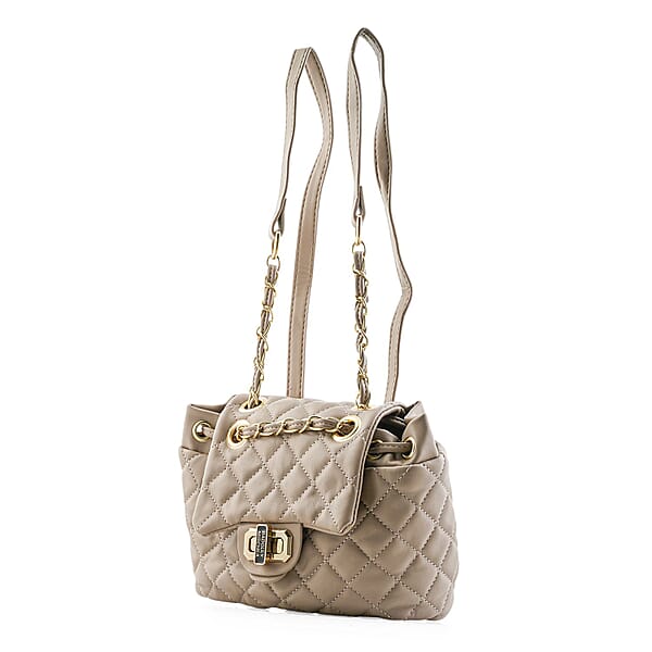 Shop Lc Closeout Badgley Mischka Taupe Vegan Leather Quilted Backpack