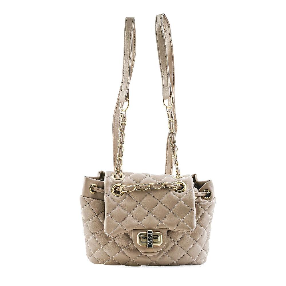 shop lc Closeout Badgley Mischka Taupe Vegan Leather Quilted Backpack