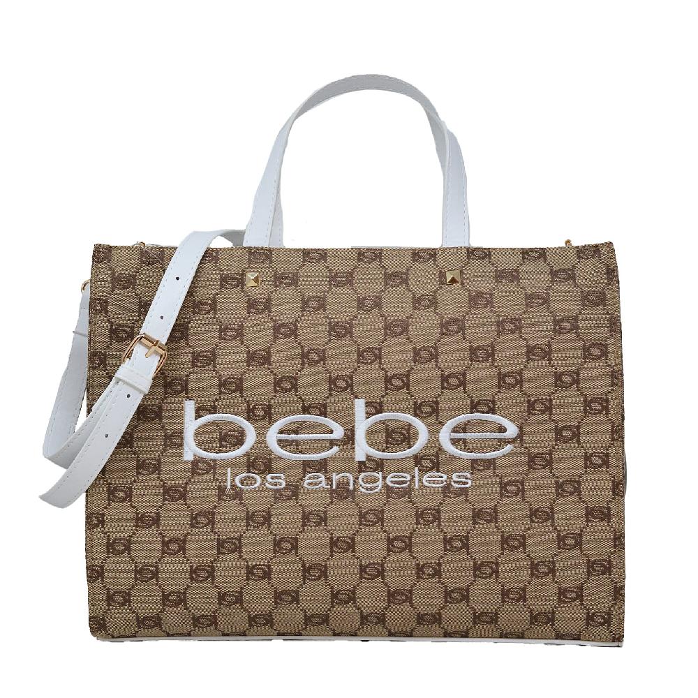 shop lc Closeout Bebe Brown and White Jacquard Tote Bag