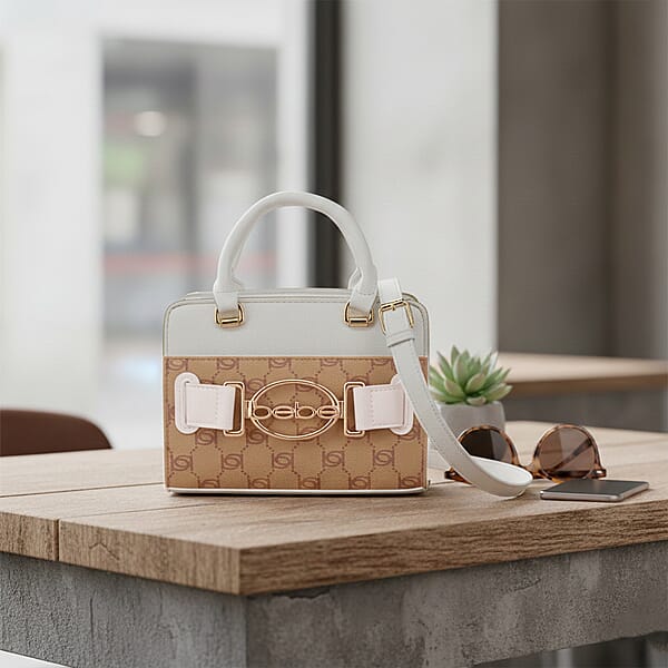 Shop Lc Closeout Bebe White And Almond Jacquard Crossbody Bag