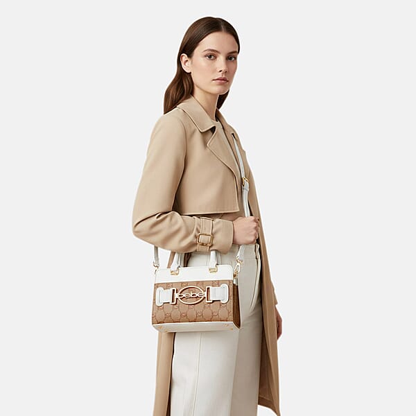 Shop Lc Closeout Bebe White And Almond Jacquard Crossbody Bag