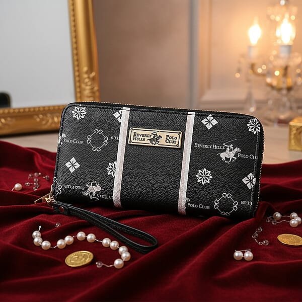 Shop Lc Closeout Beverly Hills Polo Club Black Faux Leather Multi Pattern Wristlet Wallet