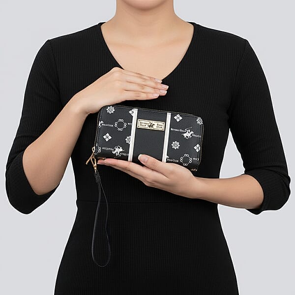 Shop Lc Closeout Beverly Hills Polo Club Black Faux Leather Multi Pattern Wristlet Wallet