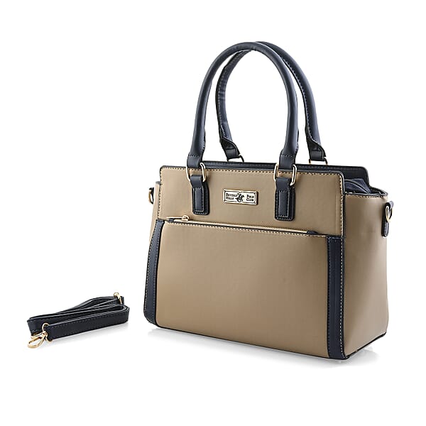 Shop Lc Closeout Beverly Hills Polo Club Camel & Navy Faux Leather Satchel
