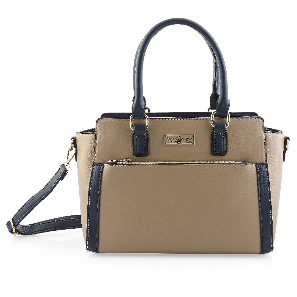 shop lc Closeout Beverly Hills Polo Club Camel & Navy Faux Leather Satchel