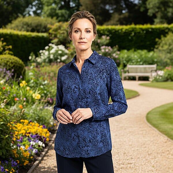 Shop Lc Closeout Casa Cabana Black Periwinkle Long Sleeve Blouse -L