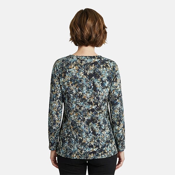Shop Lc Closeout Christopher & Banks Blue Abstract Print Notch Neck Long Sleeve Tee - 1X