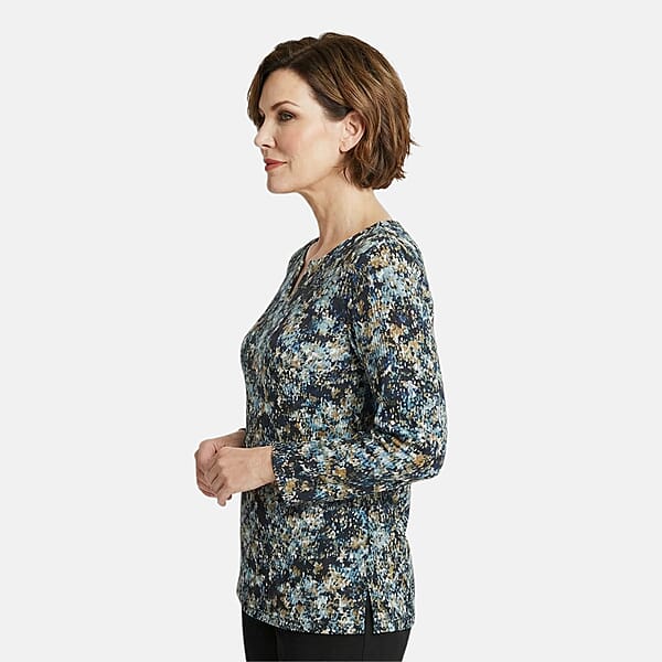 Shop Lc Closeout Christopher & Banks Blue Abstract Print Notch Neck Long Sleeve Tee - 1X