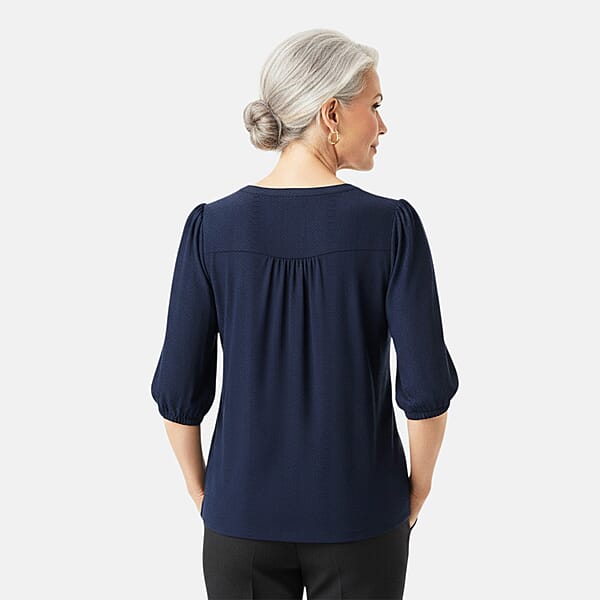 Shop Lc Closeout Christopher & Banks Blue Novelty Split Neck Ruffled Puff Sleeve Tee - Large
